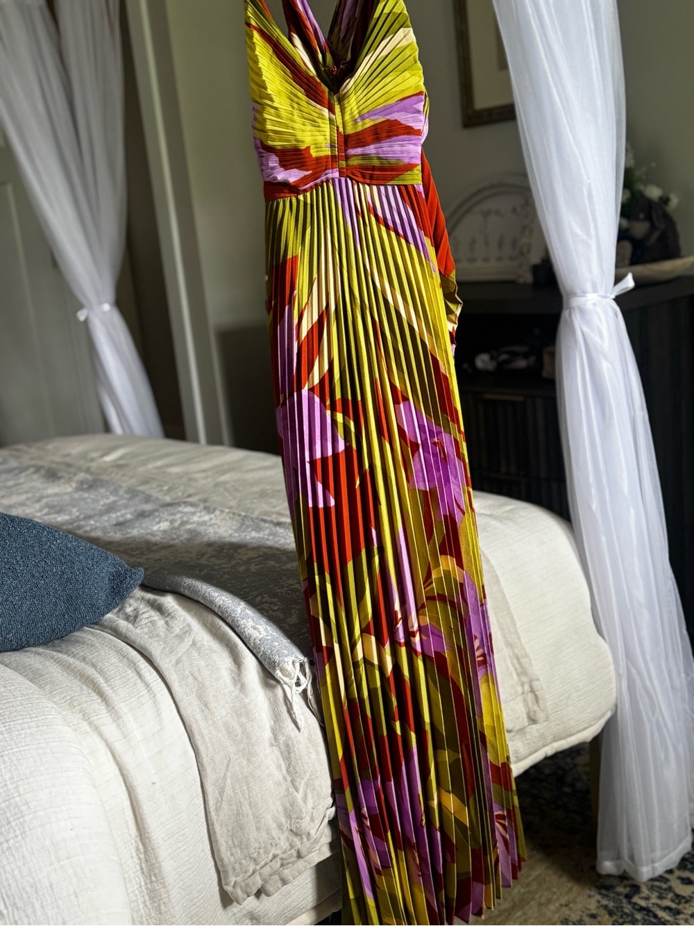 Astr Multicolor Pleated Maxi Dress in Green, Red & Purple